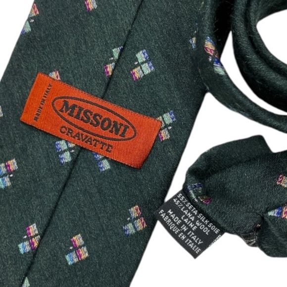 MISSONI Green Geometric Silk Wool LUXURY Tie ITALY - Picture 3 of 4